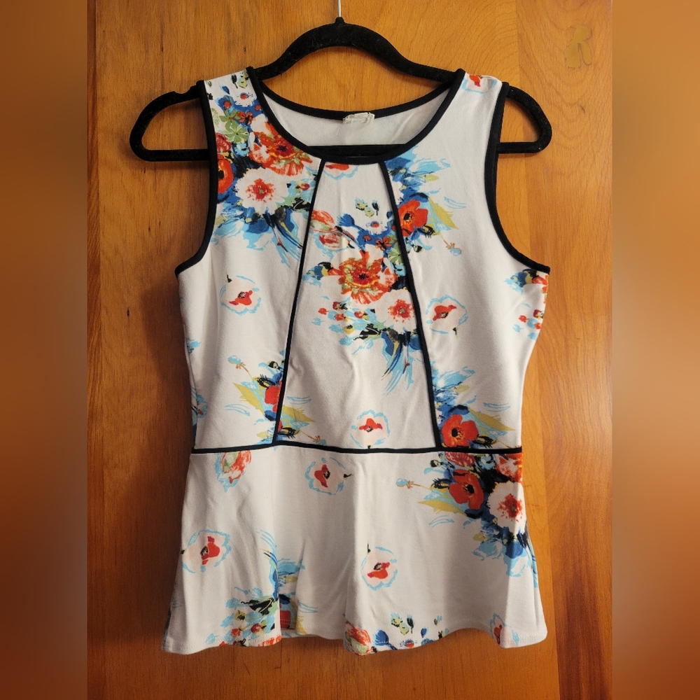 White Peplum Tank Top with Floral Print